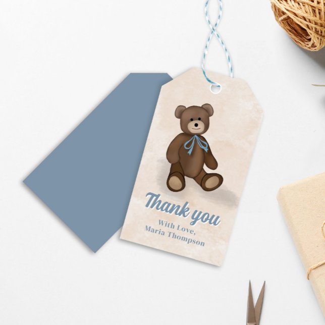 Étiquettes-cadeau Joli Ours en Peluche pour Remercier d'une Baby Sho (Cute baby shower custom gift tag.)