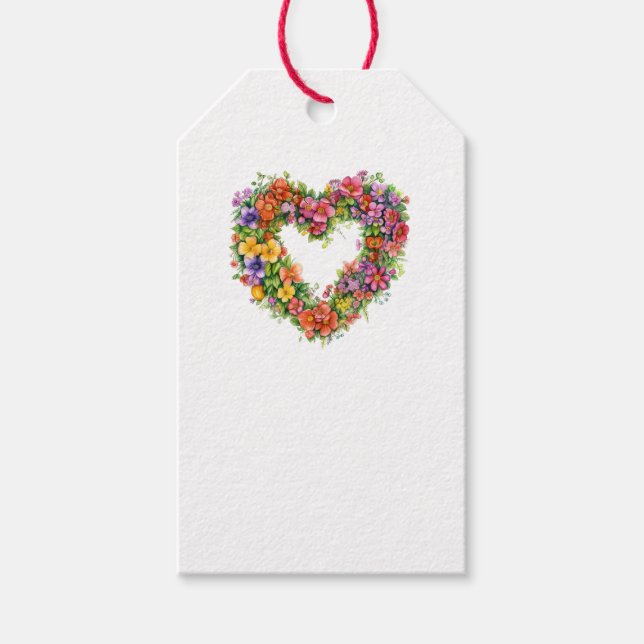 Étiquettes-cadeau Joli porte-étiquette à coeur floral (Devant)