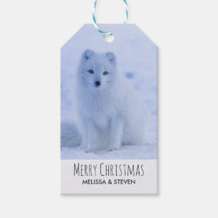 Étiquettes-cadeau Joli renard arctique sur neige Joyeux Noël