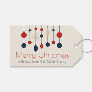Étiquettes-cadeau Joli Retro Joyeux Noël Rouge Bleu Ornements
