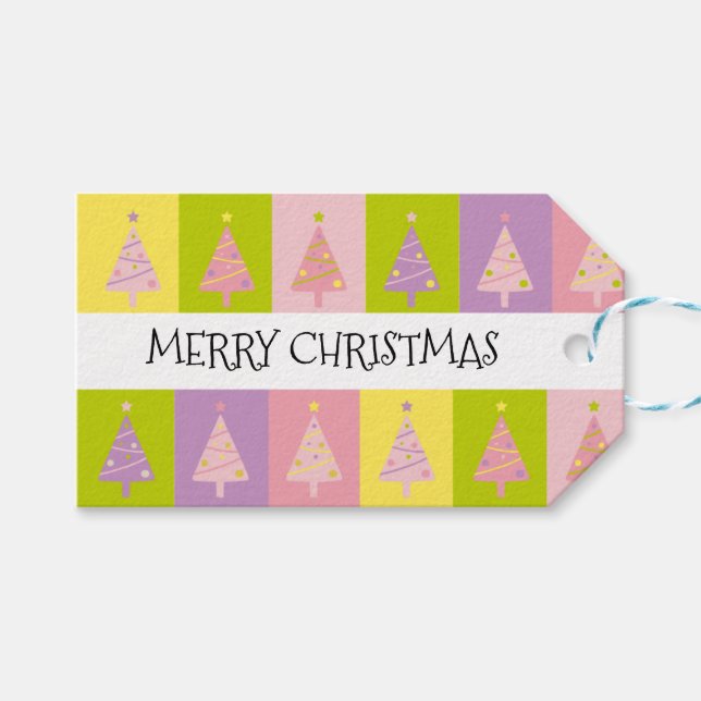 Étiquettes-cadeau Joli sapin rose de Noël (Devant (Horizontal))