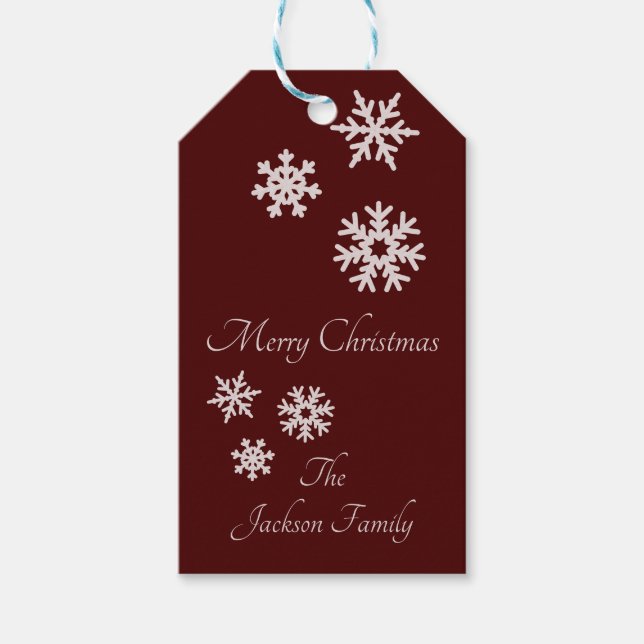 Étiquettes-cadeau Joli Snowflakes Bourgogne Nom personnalisé Noël (Devant)