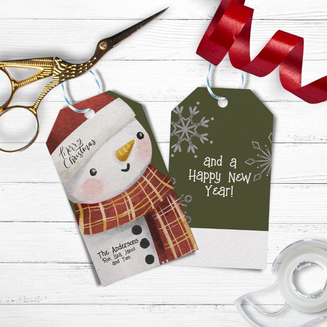 Étiquettes-cadeau Joli Snowman Snowflakes Joyeux Noël (Créateur téléchargé)