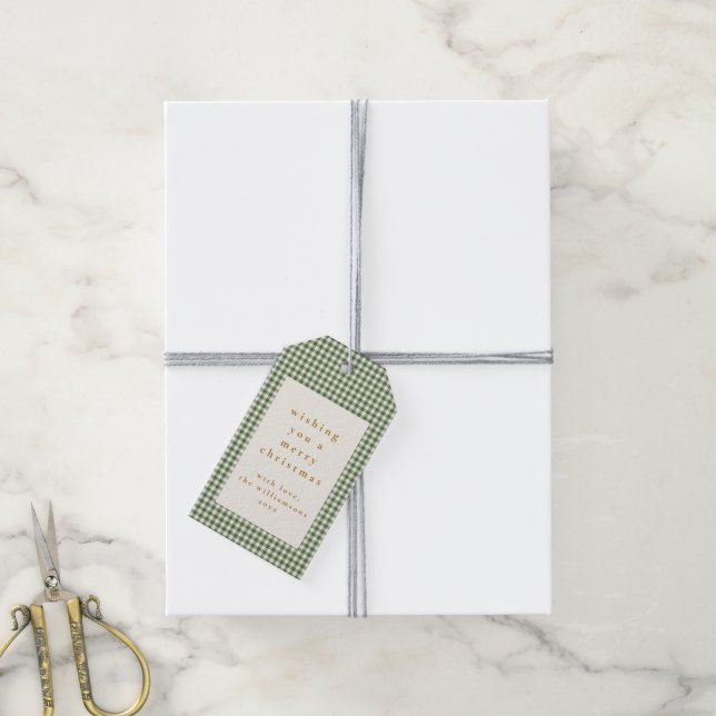 Étiquettes-cadeau Joli Vert Plaid Favoris de Noël personnalisés (Avec de la ficelle)