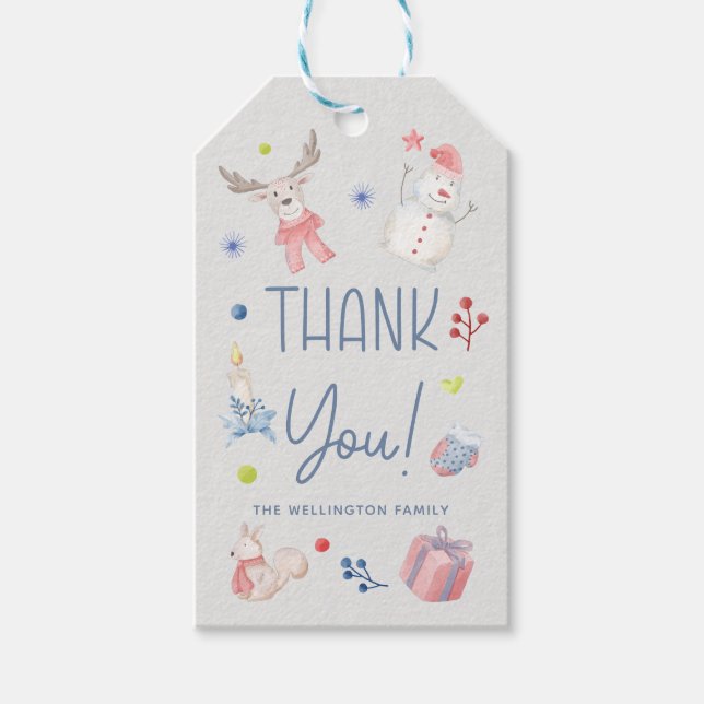 Étiquettes-cadeau Jolie Aquarelle de Noël Script Merci de vacances (Devant)