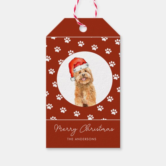 Étiquettes-cadeau Jolie aquarelle Doré doodé cadeau de Noël (Devant)