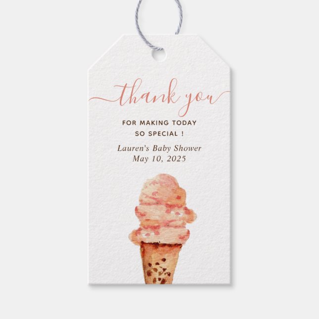 Étiquettes-cadeau Jolie aquarelle Ice Cream Baby shower Merci (Devant)
