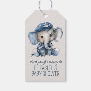 Étiquettes-cadeau Jolie Baby Shower Éléphant Marin Bleu pour Bébé Ga
