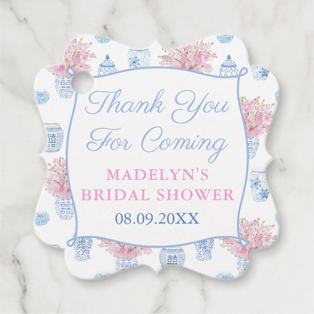 Étiquettes Cadeau Jolie et preppy Pink Blue Ginger Jar Fête des mari (Devant)