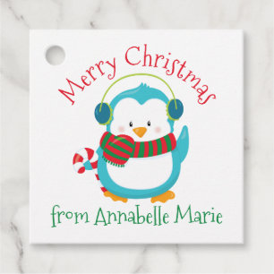 Étiquettes Cadeau Jolie fête de Noël de pingouin personnalisée pour