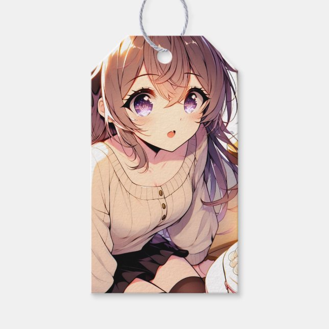 Étiquettes-cadeau Jolie fille Anime de et vers (Devant)
