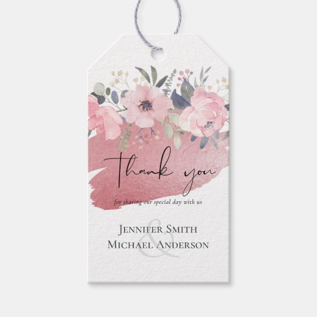 Étiquettes-cadeau Jolie fille Rosegold Floral Glam Mariage (Devant)