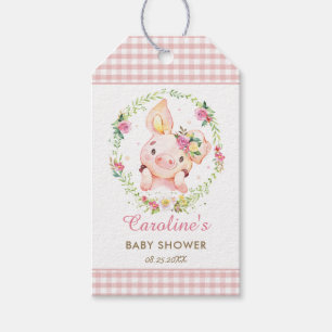 Étiquettes-cadeau Jolie Fleur Rose Porc Bébé Gingham Anniversaire Sh