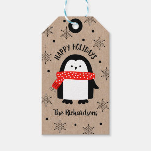 Étiquettes-cadeau Jolie Noël Pingouin d'hiver Joyeux jours fériés