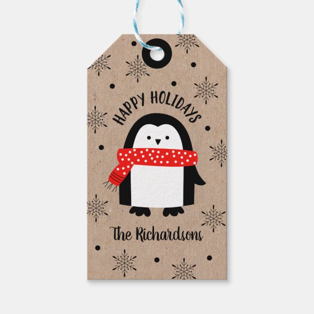 Étiquettes-cadeau Jolie Noël Pingouin d'hiver Joyeux jours fériés (Devant)