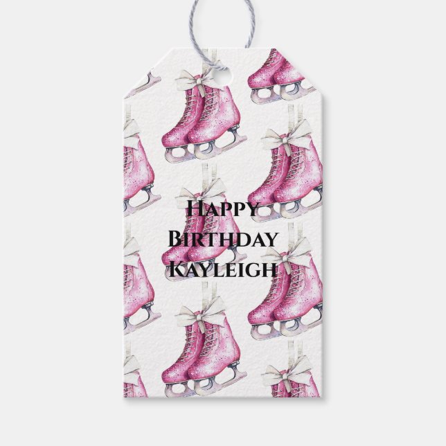 Étiquettes-cadeau Jolie Patins de glace rose Anniversaire (Devant)