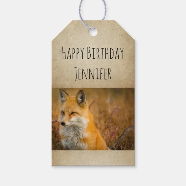 Étiquettes-cadeau Jolie Renard Rouge Wild Nature Photo Joyeux Annive (Devant)