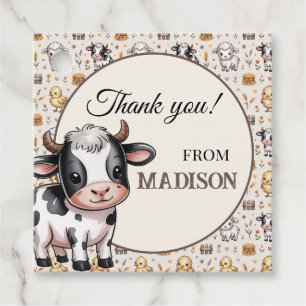 Étiquettes Cadeau Jolie vache de ferme pour enfants Nom Anniversaire