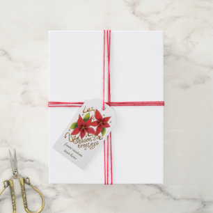 Étiquettes-cadeau Jolies Bonnes Fêtes de Noël avec Poinsettias