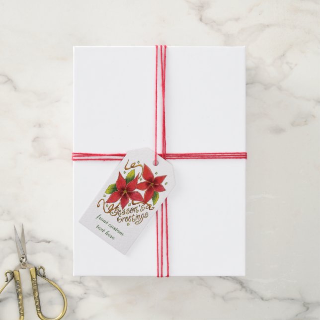 Étiquettes-cadeau Jolies Bonnes Fêtes de Noël avec Poinsettias (Avec de la ficelle)