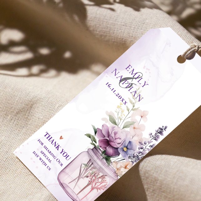 Étiquettes-cadeau Jolies fleurs violettes en Mariage floral Mason Ja (Pretty Purple Flowers in Mason Jar Floral Wedding Gift Tags)