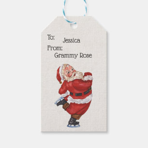 Étiquettes-cadeau Jolly Old St. Nick Patinage sur glace Personnalisé