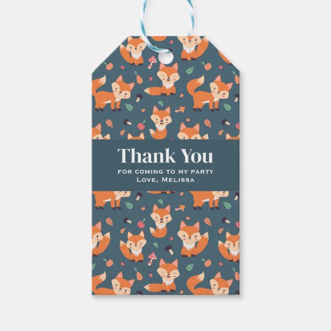 Étiquettes-cadeau Jote Orange Fox Motif Anniversaire (Devant)