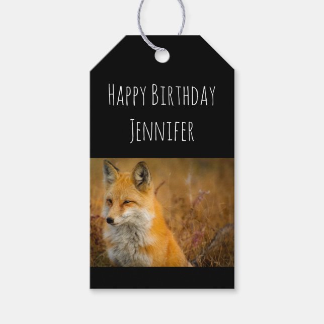 Étiquettes-cadeau Jote Red Fox Wild Nature Photographie Anniversaire (Devant)