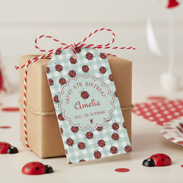 Étiquettes-cadeau Jote Red Ladybug & Turquoise En vichy Motif Enfant