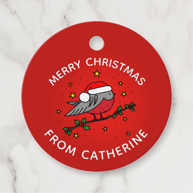Étiquettes Cadeau Jote rouge Robin Oiseau Noël (Devant)