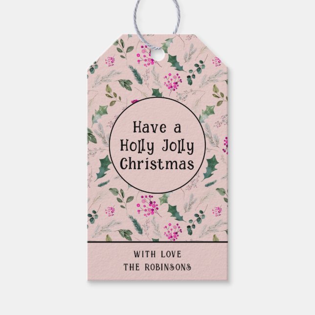 Étiquettes-cadeau Jote Whimsical Holly Jolly Noël (Devant)