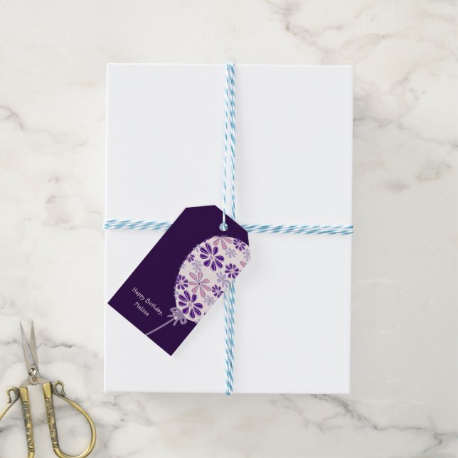 Étiquettes-cadeau Jouer Indigo Pink Balloon Joyeux anniversaire (Avec de laficelle)