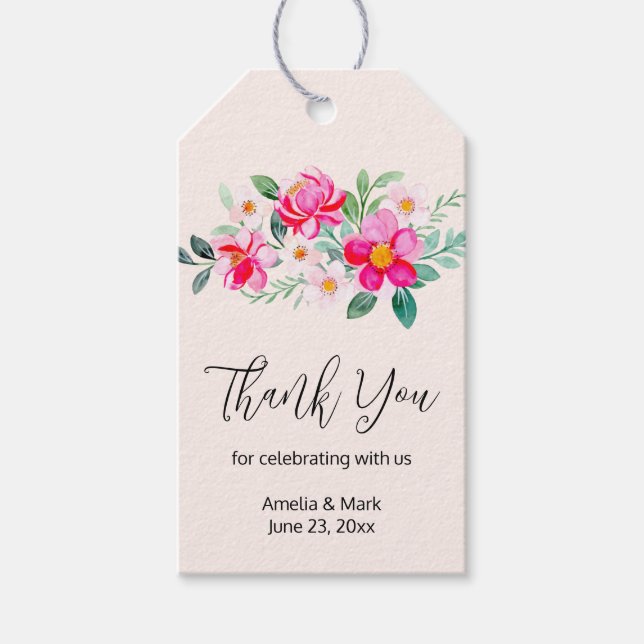Étiquettes-cadeau Jouer Joli Merci de bouquet rose (Devant)