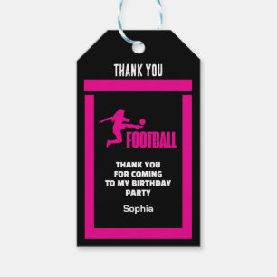 Étiquettes-cadeau Joueuse de football rose, Équipe fille d'anniversa