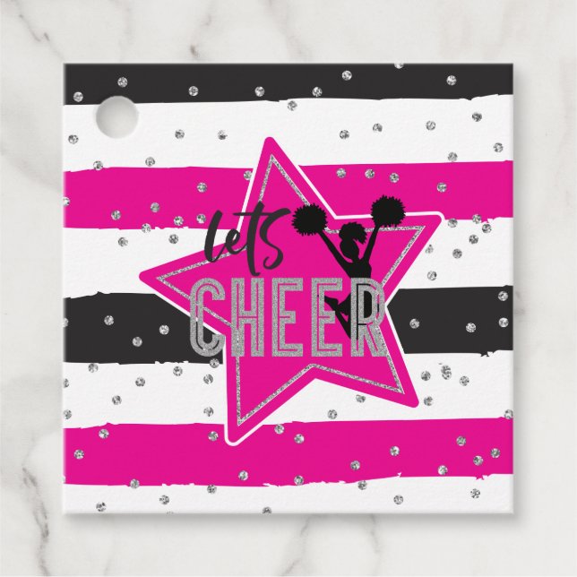 Étiquettes Cadeau Jour d'anniversaire de la Cheerleader rose argent  (Devant)