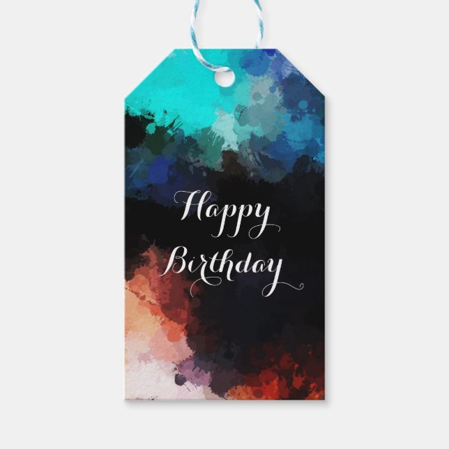 Étiquettes-cadeau Jour d'anniversaire de la peinture Abstraite moder (Devant)