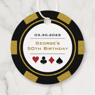 Étiquettes Cadeau Jour d'anniversaire de la puce de poker Black and 