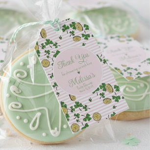 Étiquettes-cadeau Jour de la Saint-Patrick rose Clover vert Merci
