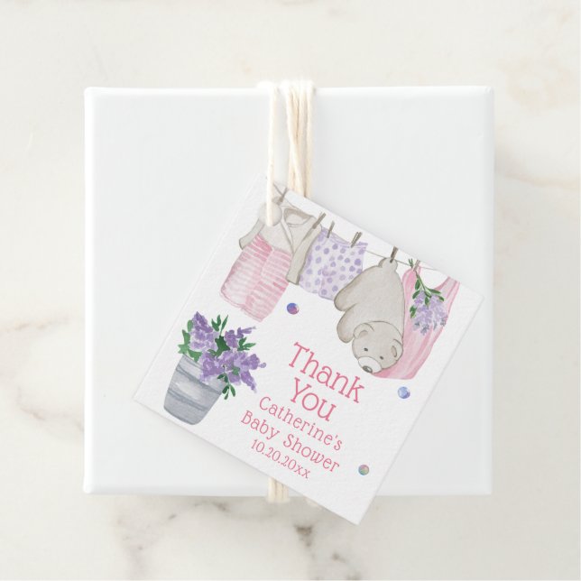 Étiquettes Cadeau Jour de lavage de l'ours mûr Baby shower aquarelle (En situation)