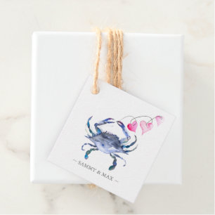 Étiquettes Cadeau Jour des Valentines du crabe bleu aquarelle