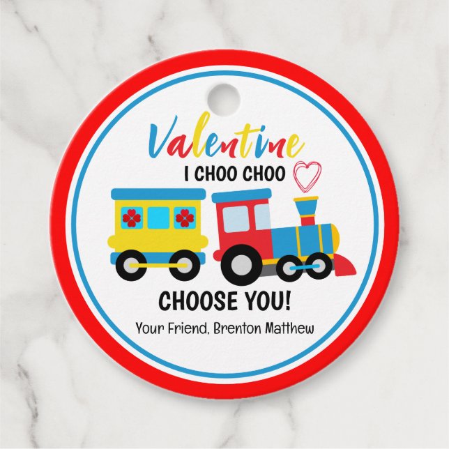 Étiquettes Cadeau Jour des Valentines du Train Choo-Choo pour enfant (Devant)