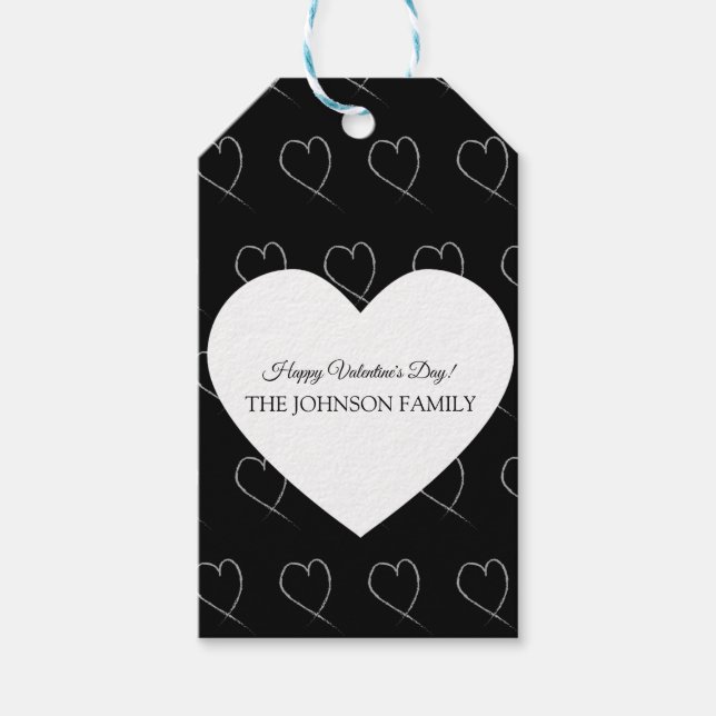 Étiquettes-cadeau Jour des Valentines Main tiré Coeurs blanc gris (Devant)