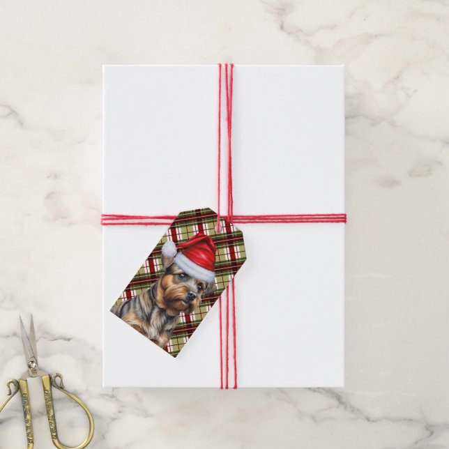 Étiquettes-cadeau Jour férié avec frontière Terrier Chien Noël (Avec de la ficelle)