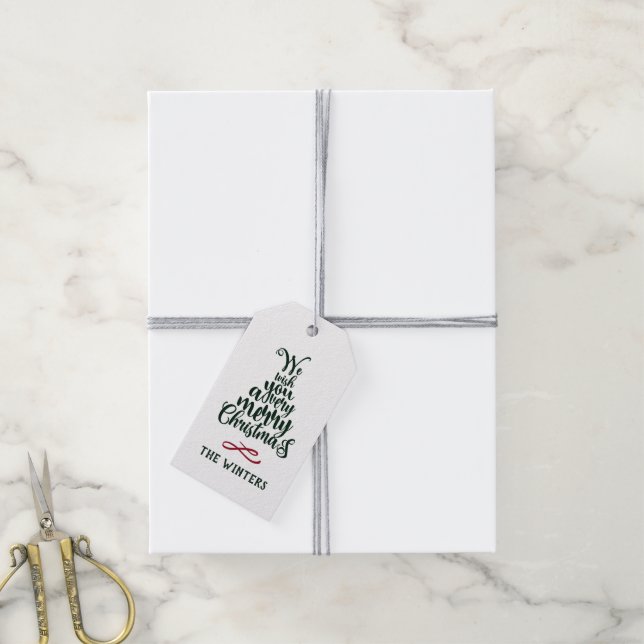 Étiquettes-cadeau Jours fériés de Noël vert et blanc (Avec de la ficelle)