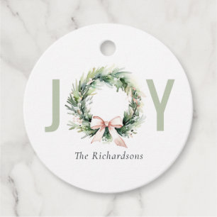 Étiquettes Cadeau Joy Blush Green Jaune Aquarelle de couronne de Noë