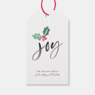 Étiquettes-cadeau Joy Brush Script Holiday   Noël vers et depuis