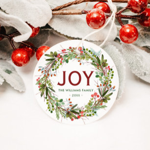 Étiquettes Cadeau Joy - Christmas Wreath Nom de famille