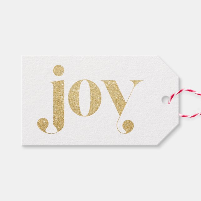 Étiquettes-cadeau Joy Faux Parties scintillant d'or Typographie | Fe (Devant (Horizontal))