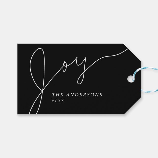 Étiquettes-cadeau Joy Moderne noir et blanc Hand Lettré Script (Devant (Horizontal))