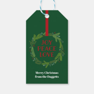 Étiquettes-cadeau Joy Peace Love Christmas Wreath